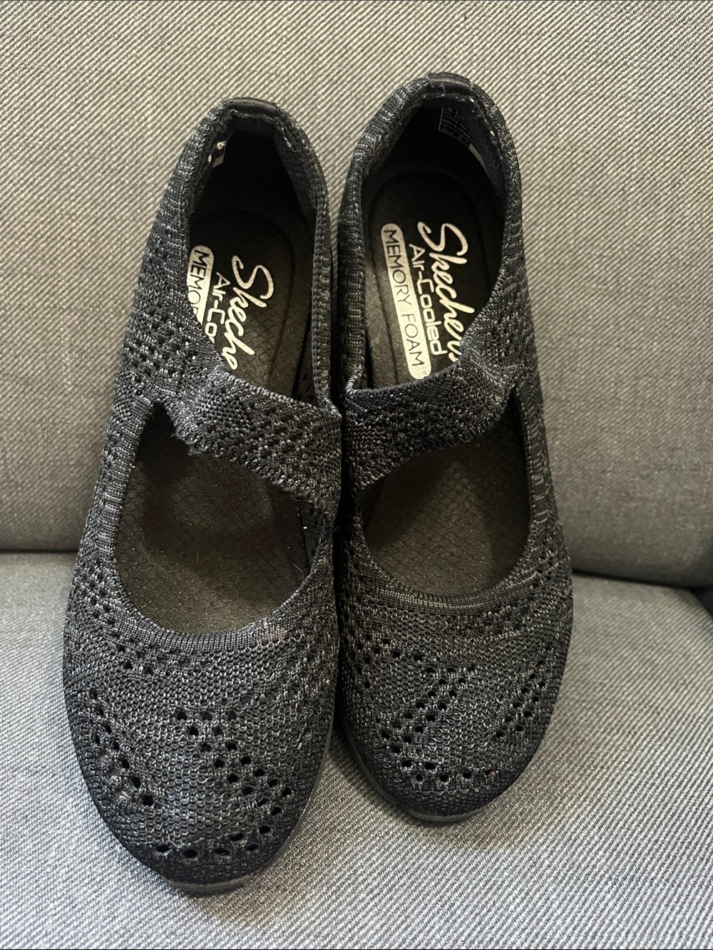 Skechers Black Knit Mary Jane Flats with Memory Foam